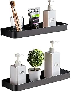 Bestdon Shower Shelves No Drilling, Self Adhesive Bathroom Shelf Wall Mounted Black, Shower Caddy Storage Baskets Bathroom Organiser Rack, Aluminum, Rustproof, 2 Pack