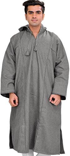 Image of Exotic India Men's Woolen Blend Kashmiri Phiran with Hood | Pure Wool Long Overcoat-Oversized Phiran for Men