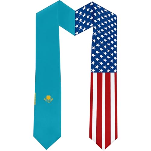 2025 Kazakhstan Flag and USA Flag Graduation Stole Graduation Sash for International Student (Baccalaureate Gown and Hat Not Included)