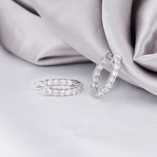 Sterling Silver Cubic Zirconia Hoop Earrings for Women - Lightweight Hypoallergenic Nickel Free Sparkle Halo CZ Huggie Loop Earrings for Sensitive Ears Minimalist Fashion Jewelry Gifts,20MM2