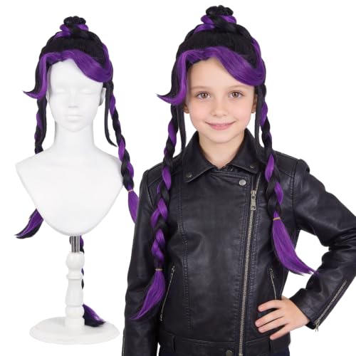 Kids Black and Dark Purple Braid Wig Girls Long Three Braided Cosplay Wig for Cosplay Costume Party