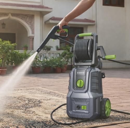 Image of Senkai Impreza MAXX High Pressure Car Washer Pump(with Pressure Adjustment) | 1800 Watts Motor,140 Bar Pressure | 7.0L /Min Flow Rate | 8m Outlet Hose Upright Design with Wheels Car Cleaning Purpose