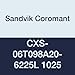 Sandvik Coromant CXS-06T098A20-6225L 1025 Carbide Insert with a Locating Pin for Exact Location in the Holder, Reduces Indexing Time and Guarantees Being on Center, Radius 0.008", Chip Breaker "A" Chip Forming Geometry, CXS-xxT098..R/L Tool Style (Pack of 1)