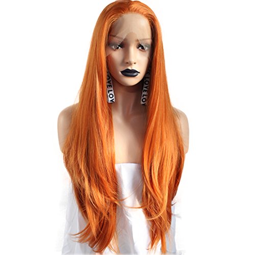 Anogol Hair Cap+Orange Synthetic Lace Front Wig Long Natural Wavy Wigs Half Hand Tied Hairstyles For Women Hair