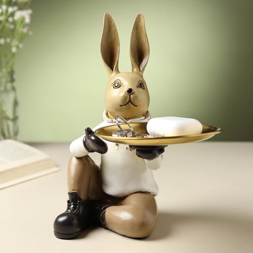 Image of ARMONIA Decorative Rabbit Butler Tray Holder, Matte Finish, Modern Art Showpiece, Decorations for Home Table, Living Room, Bedroom & Office, 25 x 20 x 20 cm, Anti-Scratch Base
