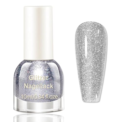 Vernis à ongles à paillettes argentées, à séchage rapide et durable, à base d'eau, pour le design des ongles, pas de lampe UV, pour nail art, manucure à la maison, vernis de couleur argenté