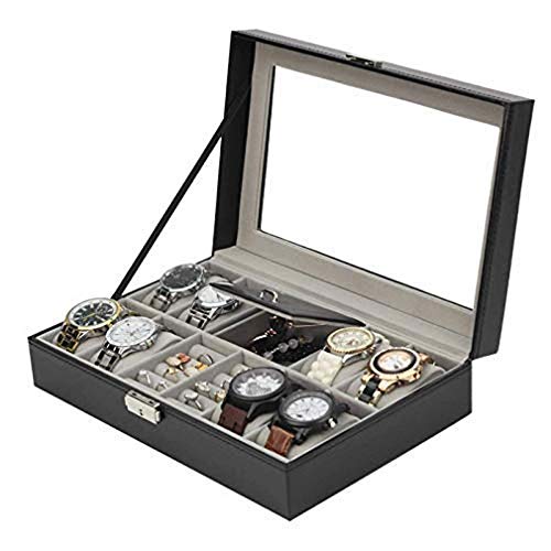 divinz Mens/Womens Leather Watch Box Organizer Case Multi Slot-8 Watch 2 Ring Compartment (B08JYYW28H) Amazon Price History, Amazon Price Tracker