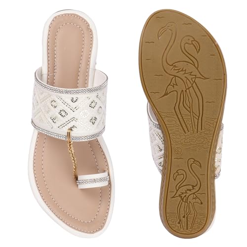 Image of KKF Women Fancy Kolhapuri Flat Chappal Sandals Ladies Slipper for Party & Occasions 3 to 8 Sizes