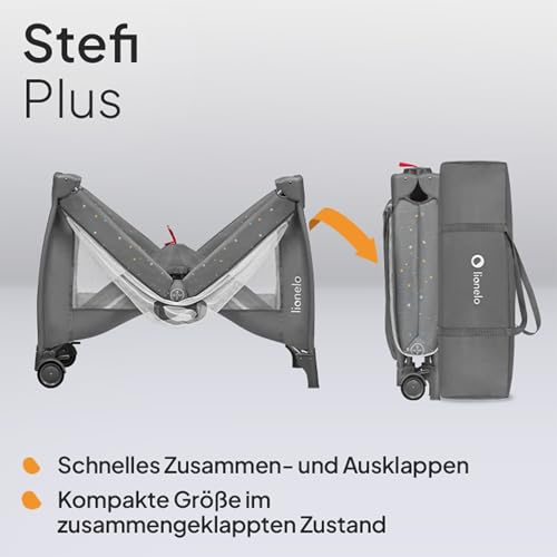 Lionelo Stefi Plus Reisebett bis 15 kg Babybett Kinderreisebett mit Matratze Seitlicher Eingang mit Reißverschluss Hochwertige Schaumstoffmatratze
