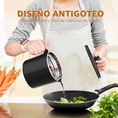 Miniatura 5 de Chihee Oil - Tarro De Grasa Para Lata De Almacenamiento De Acero Inoxidable Con Bidón De 2 Litros En Tapa Antipolvo Para Tamiz De Malla Fina Para Almacenamiento De Aceite De Fritura