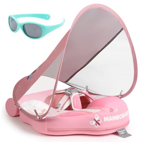 Image of Mambobaby Float with Canopy and Tail New Upgraded Non-Inflatable Baby Pool Float Mambo Float Swim Trainer Solid Infant Swim Float Adjustable Pearl Foam Baby Swim Ring