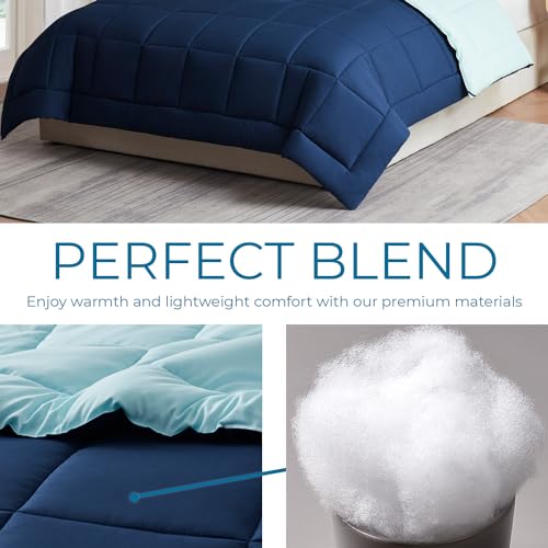 Image of Nestl Oversized King Comforter Set, Quilted Down Alternative, All Season, Blue /Light Blue, 3 Piece (1 x Quilt, 2 Pillow Shams), Classic Style