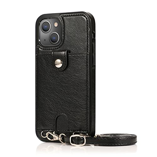 Étui de téléphone à bandoulière en cuir noir pour iPhone 13 12 11 Pro Max