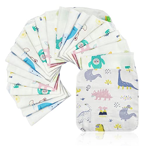 20 piezas niños toalla cuadrada, accesorios de baño, toallas suaves faciales, toallas de algodón fino, toallas reutilizables, hipo tela, unisex (patrón aleatorio)