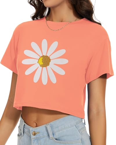 Image of Womens Summer Crop Tops Short Sleeve Round Neck T-Shirts Loose Fit Casual Blouse 2026