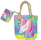 Unicornio Arcoíris Goods4good Bolso Playa Piscina Unicornio Pequeño para Niña/Chica con Regalo Neceser/Monedero Color Rosa Asas Cremallera Regalo Verano 26x26cm