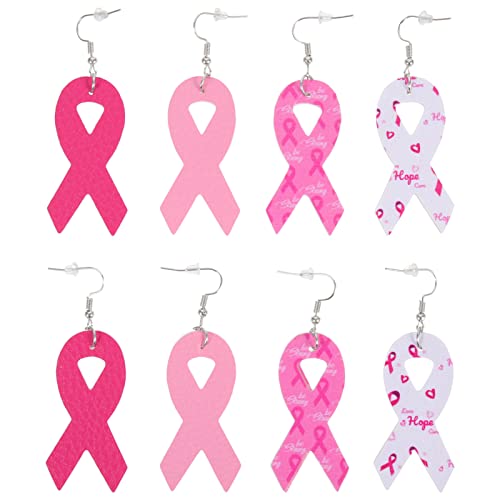 Healvian 4 Paires Boucles D' Oreilles Ruban Rose Femmes Boucles D' Oreilles Cancer du Sein à La Main Boucles D' Oreilles en Cuir de Sensibilisation Au Cancer du Sein Boucles D' Oreilles Cover