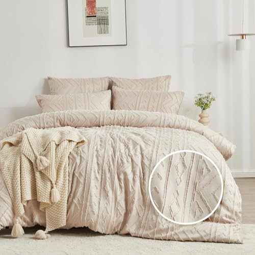 Luowei Boho Bettwäsche 135x200 cm Beige Shabby Streifen Geometrie Textur...