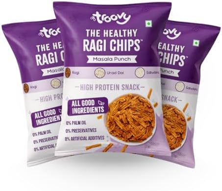 Troovy Healthy Masala Ragi Chips | Tasty & High Protein Snacks | 30% Of Protein Needs | No Palm Oil, Cholesterol or Trans Fats | 70g (Pack of 3)