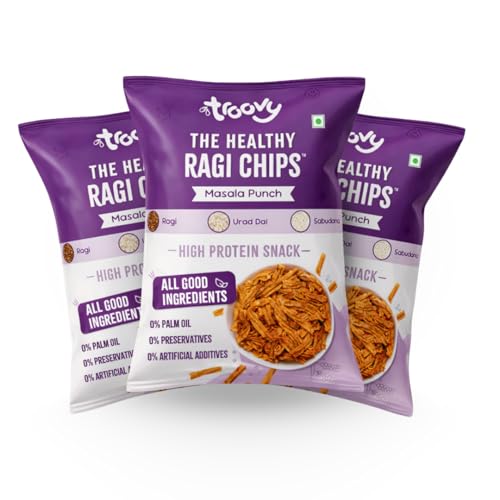 Image of Troovy Healthy Masala Ragi Chips | Tasty & High Protein Snacks | 30% Of Protein Needs | No Palm Oil, Cholesterol or Trans Fats | 70g (Pack of 3)