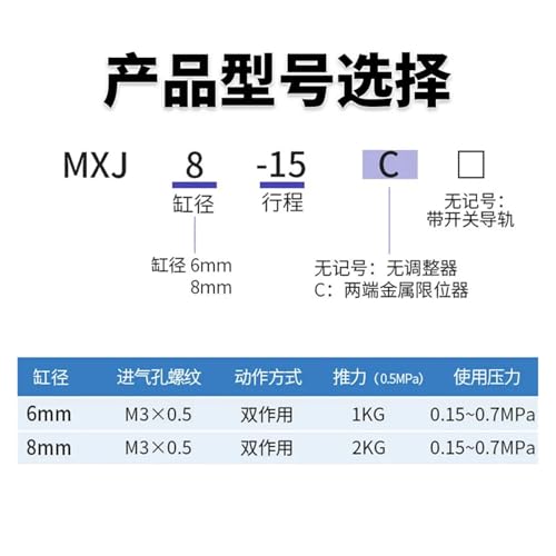 Vérin pneumatique MXJ4L miniature coulissant de précision à double effet axial - 4