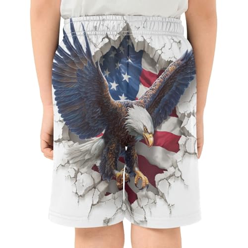 DOMIKING Flag Hawk White Kids Shorts Pull-on Boys Shorts with Elastic Waist Casual Athletic Pants for Outdoor Playwear Summer3