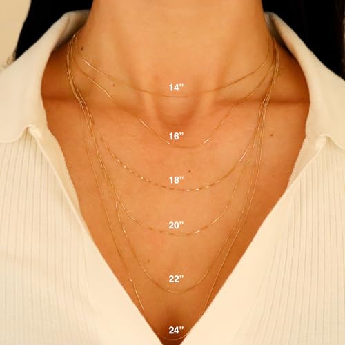 EVAYA 14K Gold Box Chain Necklace for Women (0.5mm Width, 14"-24" Length) - 14K Solid Gold Necklace & Real Gold Chain - Cadenas de Oro 14K Puro para Mujer2
