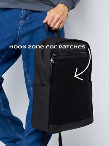 Unisex Large Black Backpack with Sticker & Patches Area, Ideal for Laptop, Travel & Work, Spacious Design for Boys and Girls, Perfect for Customization