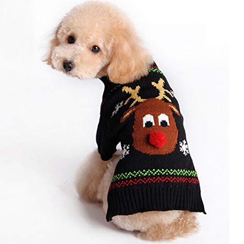 Dr.JIEER Costume pour chien, pull de Noël en tricot, pull en coton pour les fêtes, manteau d'hiver, déguisement, cadeau tendance pour animal de compagnie (élan noir, taille M) Cover