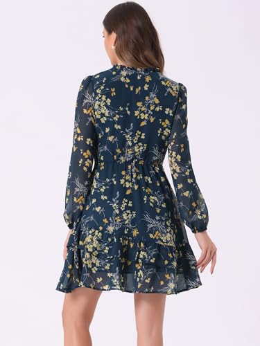 Image of Allegra K Women's Spring Dresses 2026 Tie V Neck Semi Sheer Long Sleeve Layered Tiered Chiffon Mini Floral Dress