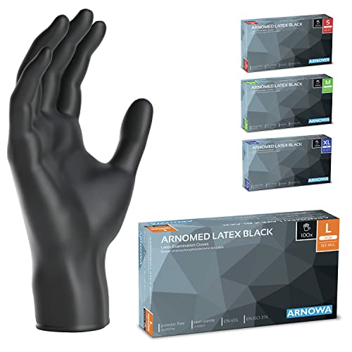 ARNOMED 100x Guantes de látex desechables talla L Negro, Protección para manos una vez quirúrgicos y de laboratorio, Luvas nitrilo descartaveis, Manoplas en XS, S, M, L, XL