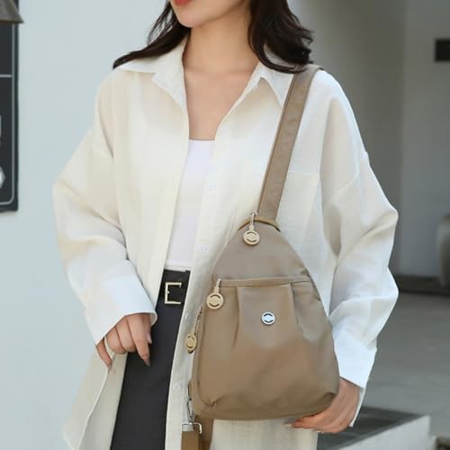 Vovtva Bag, Waterproof 2-Way Commuter Bag Large Capacity Multi-Compartment Double Zipper Large Capacity Chest Bags (Khaki,M)3