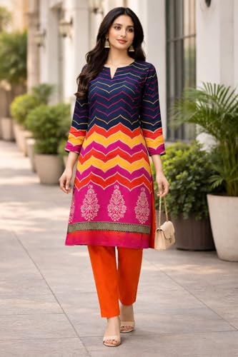 Image of Women's Cotton Blend Unstitched Kurti Set for Women | A-Line Style Dress Material | 2-Piece Traditional Ethnic Wear Suit Fabric