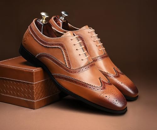 Image of LOUIS STITCH Men's Italian Crust Leather Brogue Shoes| Formal Lace-Up Shoes for Men | Perfect for Business, Formal & Parties | LSVX-EUBG