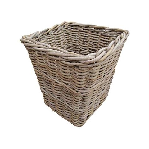 Grey and Buff Wicker Waste Paper Basket Cover