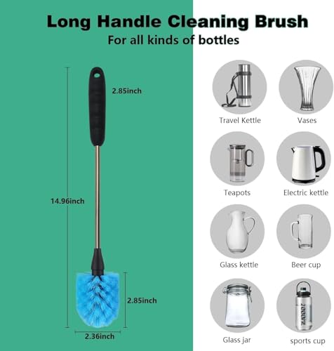 Image of KBZONE 3Pcs Bottle Cleaner Brush Set, 15 inch Long Handle Washing Baby Bottle Cleaning Brushes for Narrow Neck Water Bottles Tumblers Straws Coffee Mugs Sport Bottles Flasks and Thermos Lid Cup Brush