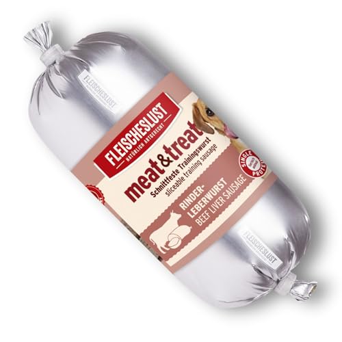 Fleischeslust Hundewurst, Meat&Treat Rinderleberwurst(15x200g), schnittfeste Trainingswurst, Hundefutter für ausgewachsene Hunde