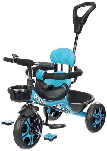 Image of Tricycle for Kids with Comfy Seat - The Parent's Choice for 1-5 Years Old, 30kg Max, Luxurious & Durable Trike. Advanced Parental Control Handle and Safety Belt, Blue