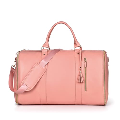 Styleushaven Foldable Travel Bag 2.0, Foldable Travel Bag 2.0 with Wheels, Multifunctional Pu Leather Duffel Bag with Toiletry Pocket and Shoes Compartment with Detachable Shoulder Strap (Std-Pink)