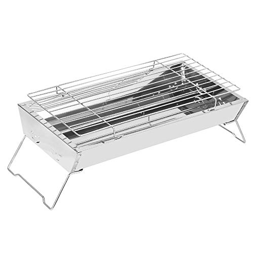 QJJML Stainless Steel Grill, Portable Rectangular Folding Charcoal Grill, Barbecue