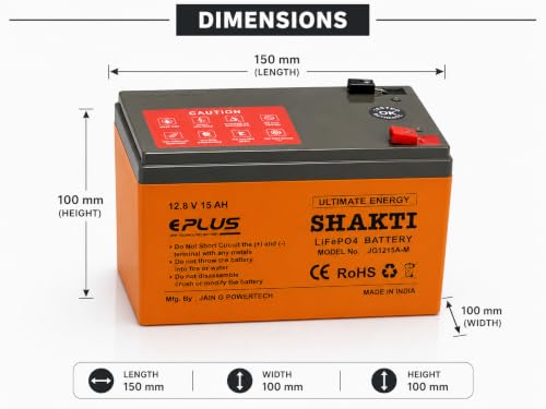 Image of EPLUS Shakti 12V 15Ah Lithium Battery with BMS | 5X Life vs Lead Acid | Fast Charging | for Solar, Spray Pump, Toys