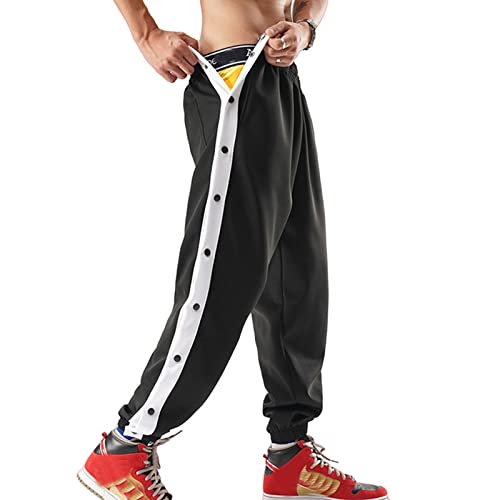 Men's Sweatpants Tear Away Athletic Pants High Split Snap Button Basketball Workout Casual Loose Jogger with Pockets