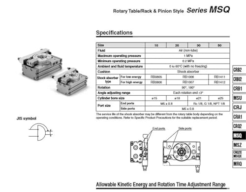 Vérin pneumatique rotatif MSQB 20R avec angle de rotation réglable