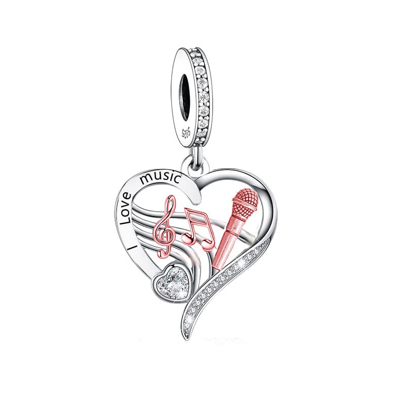 Ciondolo a forma di riccio, con scritta "Mom Music Dance Love Heart Dog Sister ADHD Angel Wing Rose Gold Crystal Bead Ciondolo in argento Sterling 925 compatibile con braccialetti Pandora Moments, 4mm