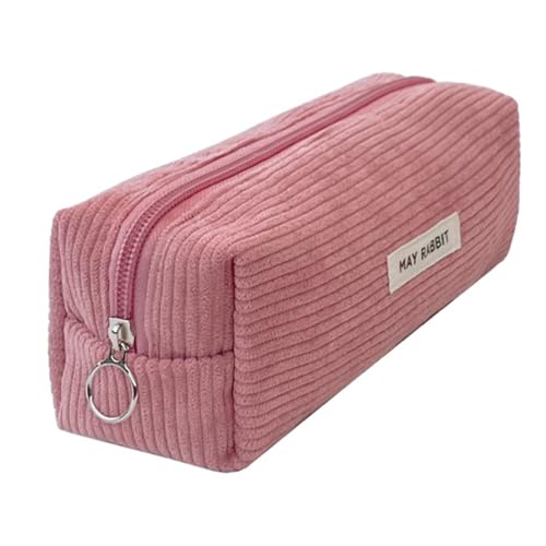 Estojo de lápis de veludo cotelê com zíper, cor rosa leitoso para suprimentos