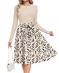 AUSELILY – AUSELILY Damen Kleid Langarm Knielang Taillenband