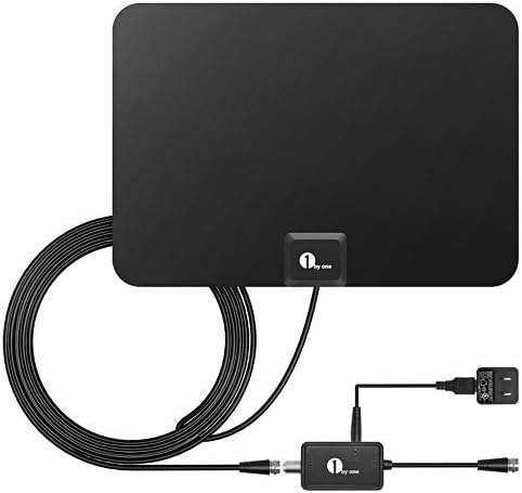 1byone OUS00-0569 50 Miles HD Digital TV Antenna with Detachable HDTV Amplifier Signal Booster, Support 4K 1080p & All Older TV's, Amplified 10ft Highest Performance Coax Cable