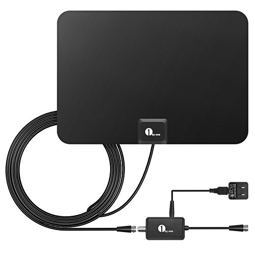 1byone OUS00-0569 50 Miles HD Digital TV Antenna with Detachable HDTV Amplifier Signal Booster, Support 4K 1080p & All Older TV's, Amplified 10ft Highest Performance Coax Cable