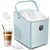 FOHERE Eiswürfelmaschine 14kg 24 Stunden, Eiswürfel in 5 Min, 2 Größen von Bullet Ice, Selbstreinigender Eiswürfelbereiter mit Griff, Eisschaufel u. Korb, Ice Maker für Party Büro RV (Blau)