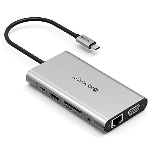 USB C Hub 10-in-1 USB C Adapter with 3 x USB 3.0, Gigabit Ethernet, 100W Power Delivery Charging, VGA, 4K HDMI, SD/TF Card Reader, 3.5mm Jack, USB-C Dock for MacBook/Pro/Air, iPad Pro, Windows Laptop